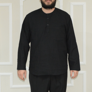 Shirt Collarless 3 Button Black