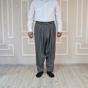 5 Pleated Half Yavuz Selim Trousers Light Grey Cotton