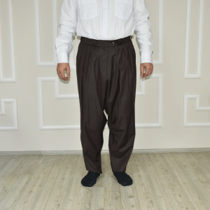 3 Pleated Half Trousers Brown Polyviscose