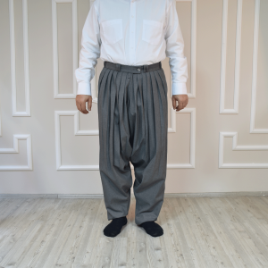 7 Pleated Yavuz Selim Trousers Light Grey Cotton
