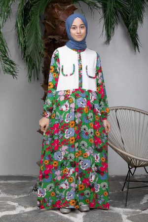 Children's Modest Dress Fatma Model Colorful
