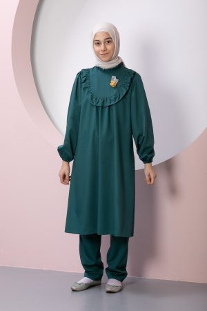 Children's Modest Two-Piece Set Asel Model Khaki Color