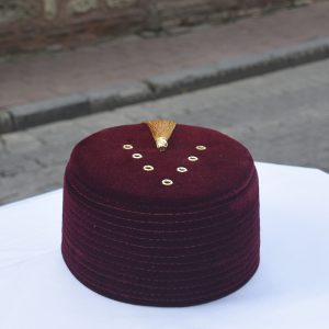 Mold Turban Fez with Holes and Tassels Maroon