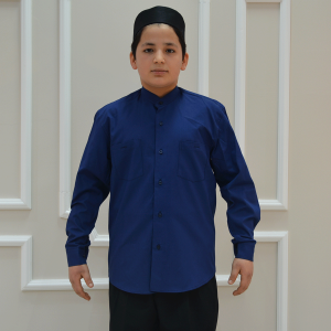 Child Shirt Mandarin Collar 2 Pocket Navy Blue