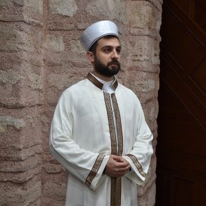 Imam Robe Cream with Burgundy Border