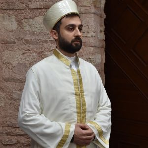 Imam Robe Cream with Gold Trim Snap Fastener