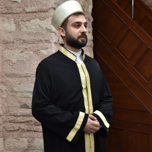 Imam Robe Black with Gold Trim Snap Fastener