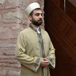 Imam Robe Milky Coffee with Yellow Trim Snap Fastener