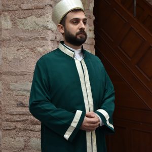 Imam Robe Green with Cream Trim Snap Fastener