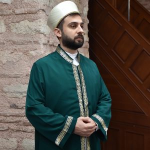 Imam Robe Green with Yellow Trim Snap Fastener