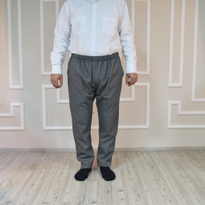 Drawstring Elastic Trousers Light Grey Cotton