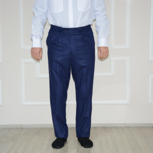 Single Pleated Loose Trousers Navy Blue