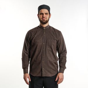 Shirt Stand-up Collar 2 Pocket Brown Winter